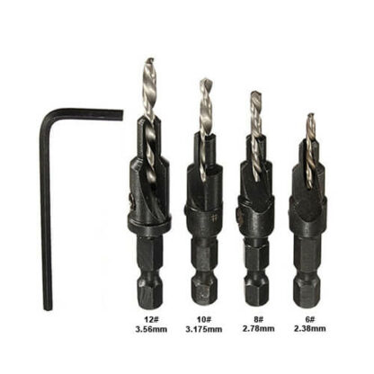 5pc Screw Counter Sink 6 - 12 Gauge Drill Pilot Tapered Wood Bore Groove