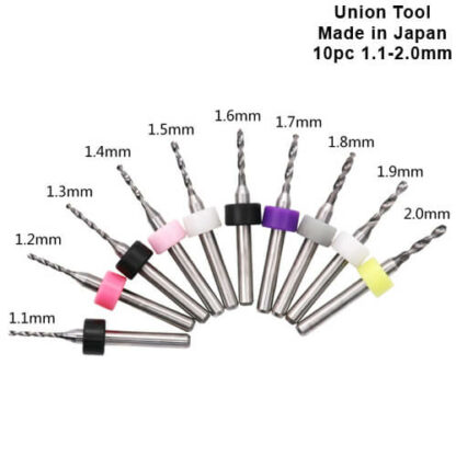 Union Tool 10pcs Micro PCB Carbide Twist Drill Bits Set. Made in Japan 1.1-2.0mm