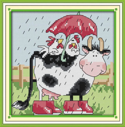 Cow and Chickens Counted Cross Stitch Kit